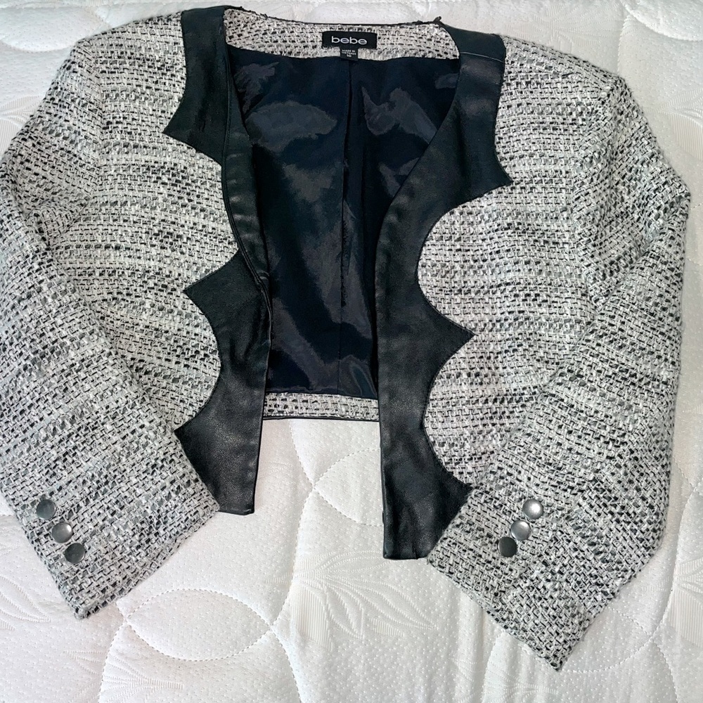 Women’s Grey and Black bebe Leather Jacket
